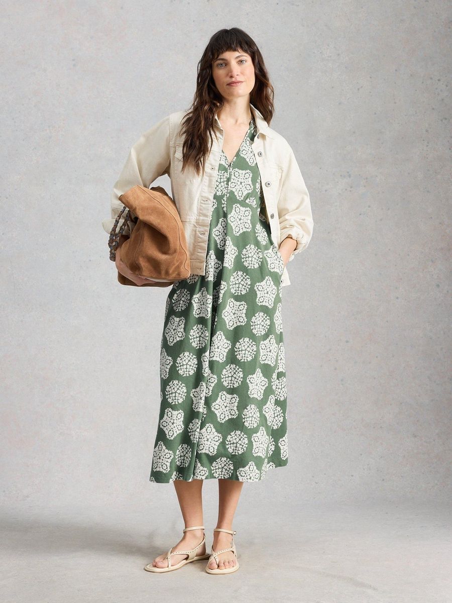Midikleid mit Mandala-Print und V-Ausschnitt