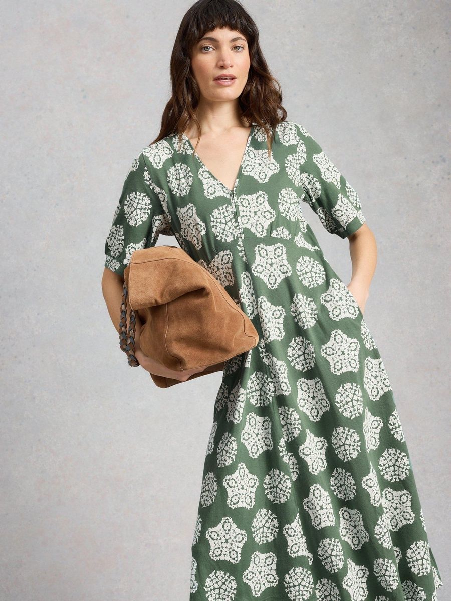 Midikleid mit Mandala-Print und V-Ausschnitt