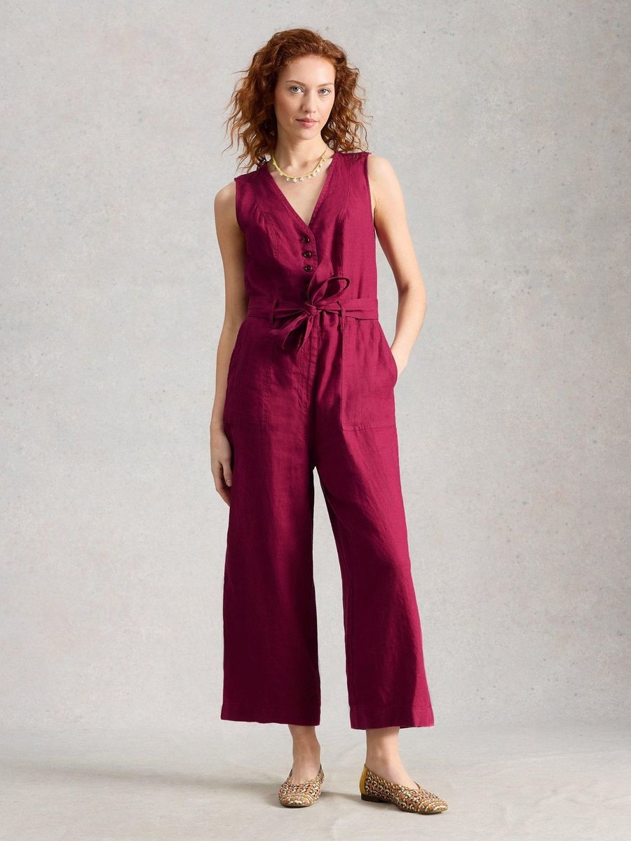 Ärmelloser Leinen-Jumpsuit mit weitem Bein