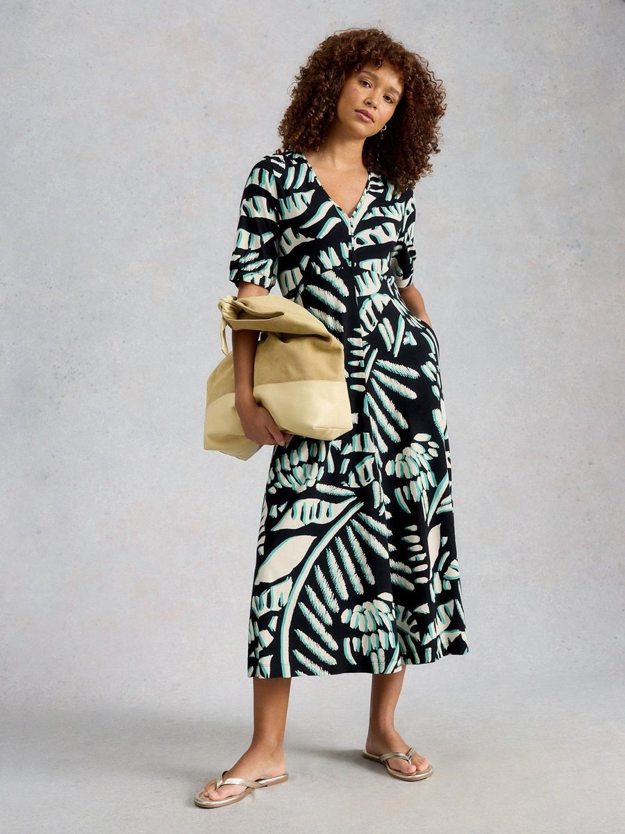 Jersey-Midikleid mit abstraktem Print