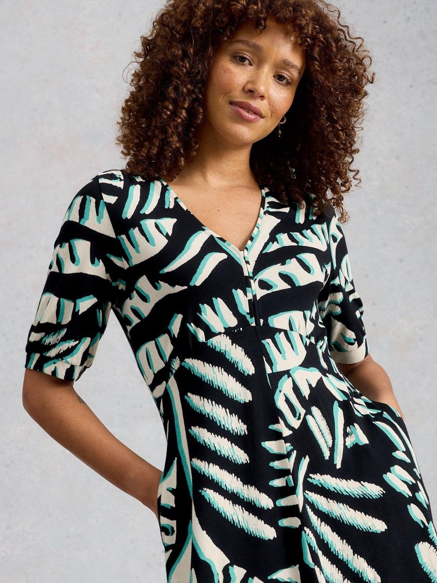 Jersey-Midikleid mit abstraktem Print