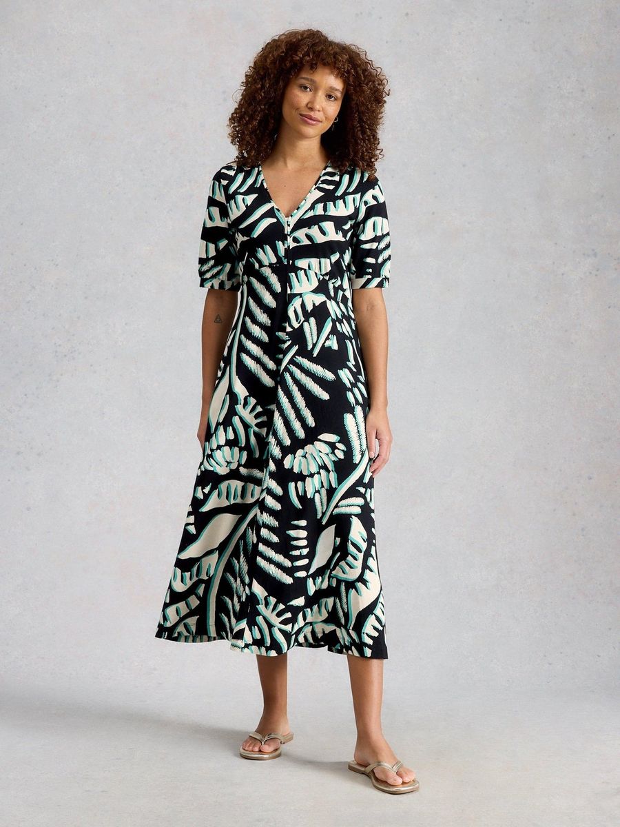 Jersey-Midikleid mit abstraktem Print