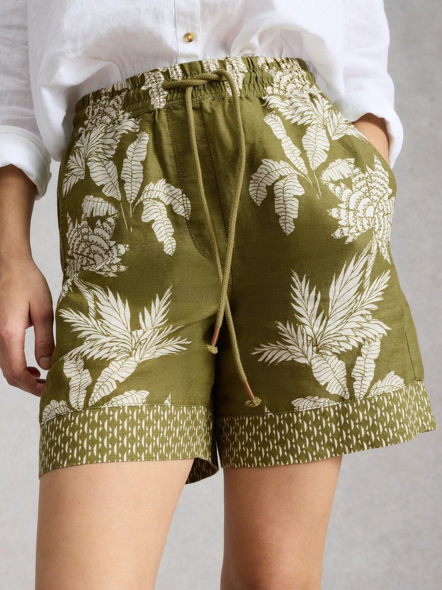 Leinen-Shorts mit botanischem Print