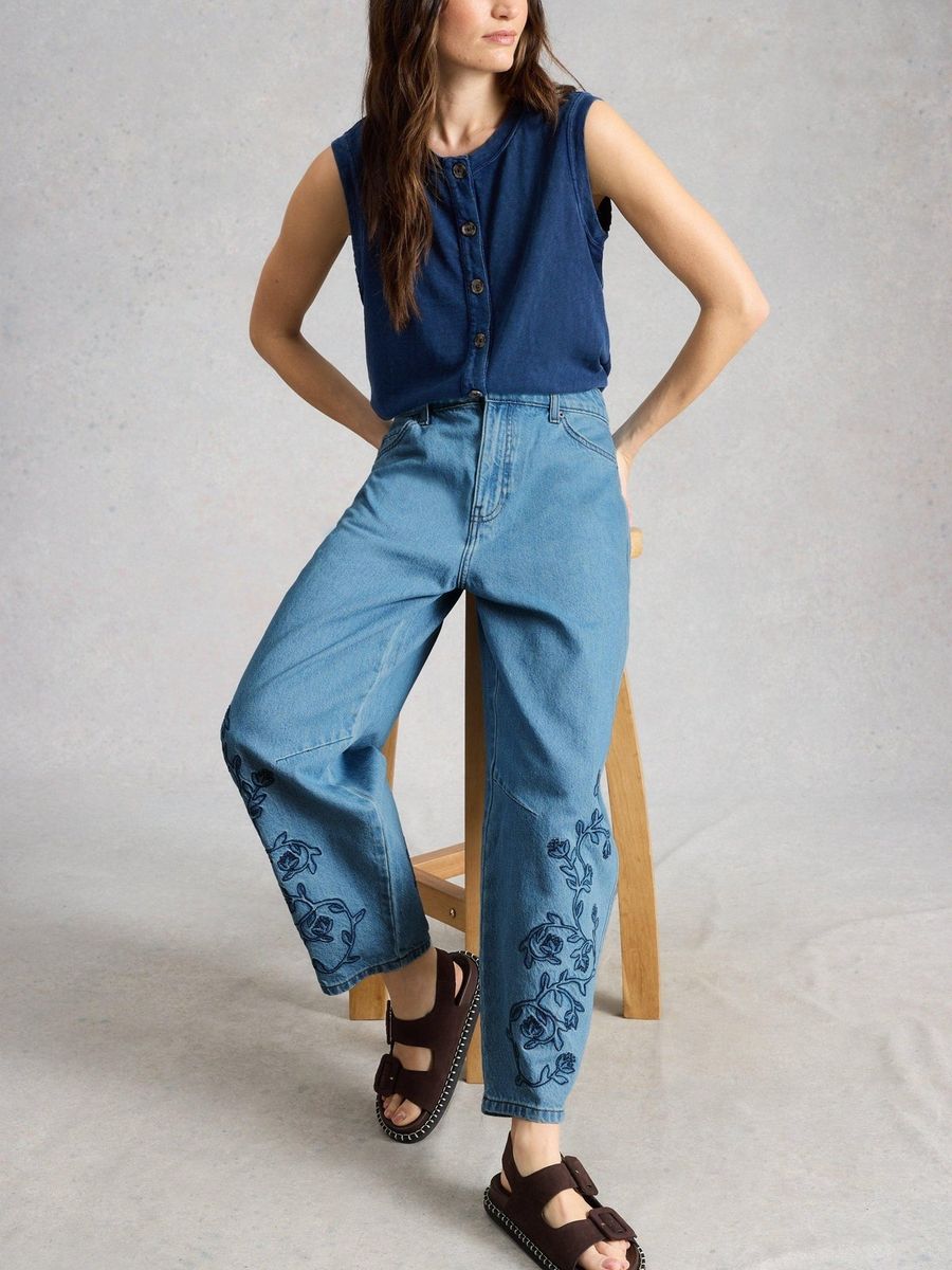 Bestickte Jeans mit Barrel-Leg
