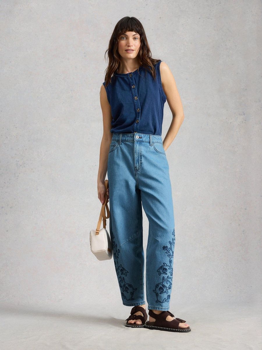 Bestickte Jeans mit Barrel-Leg