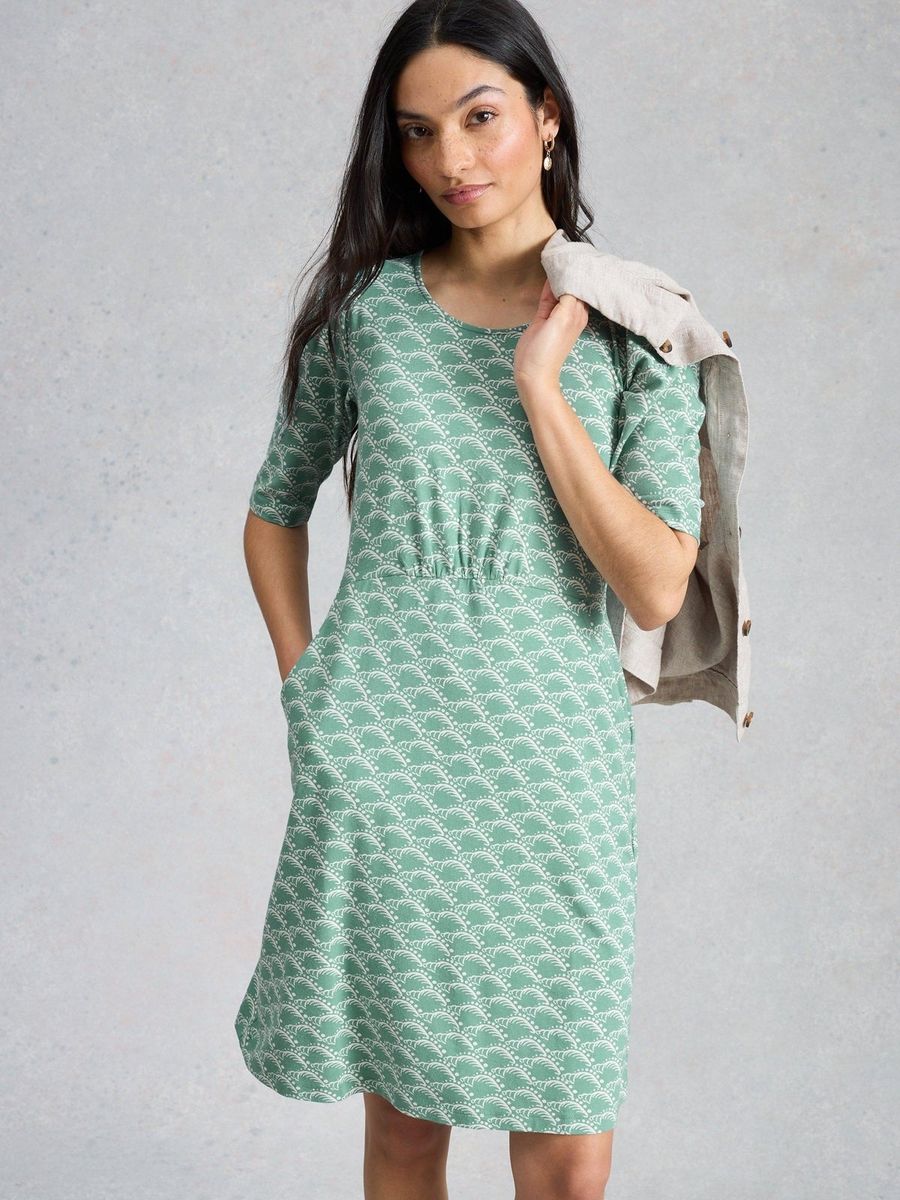 Gemustertes knielanges Jerseykleid