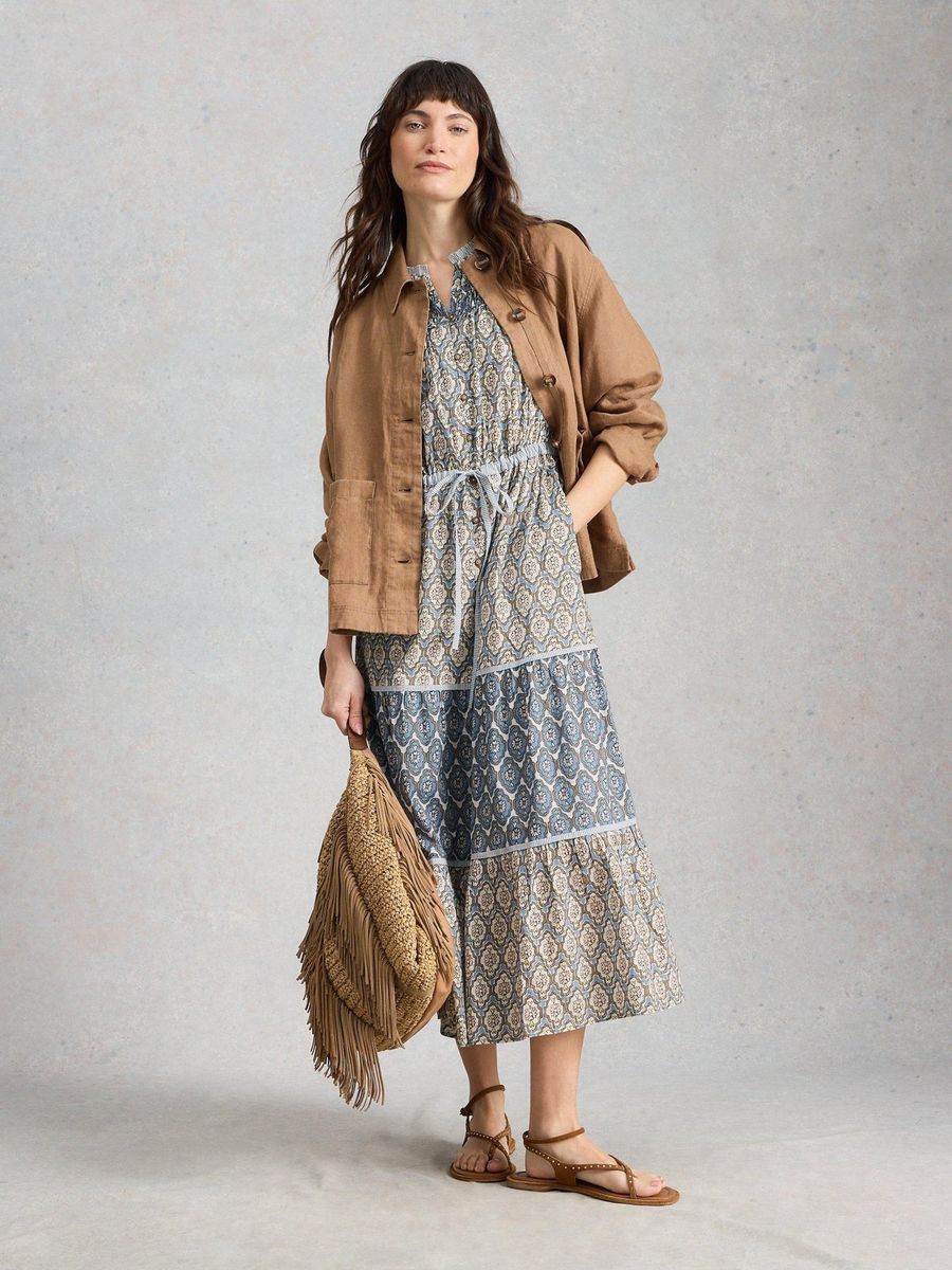 Böhmisches Baumwoll-Midikleid mit Stufen