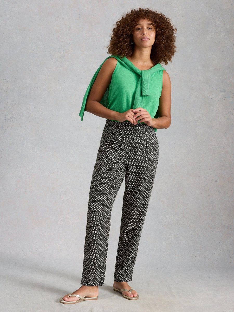 Tapered Leinenhose mit geometrischem Muster
