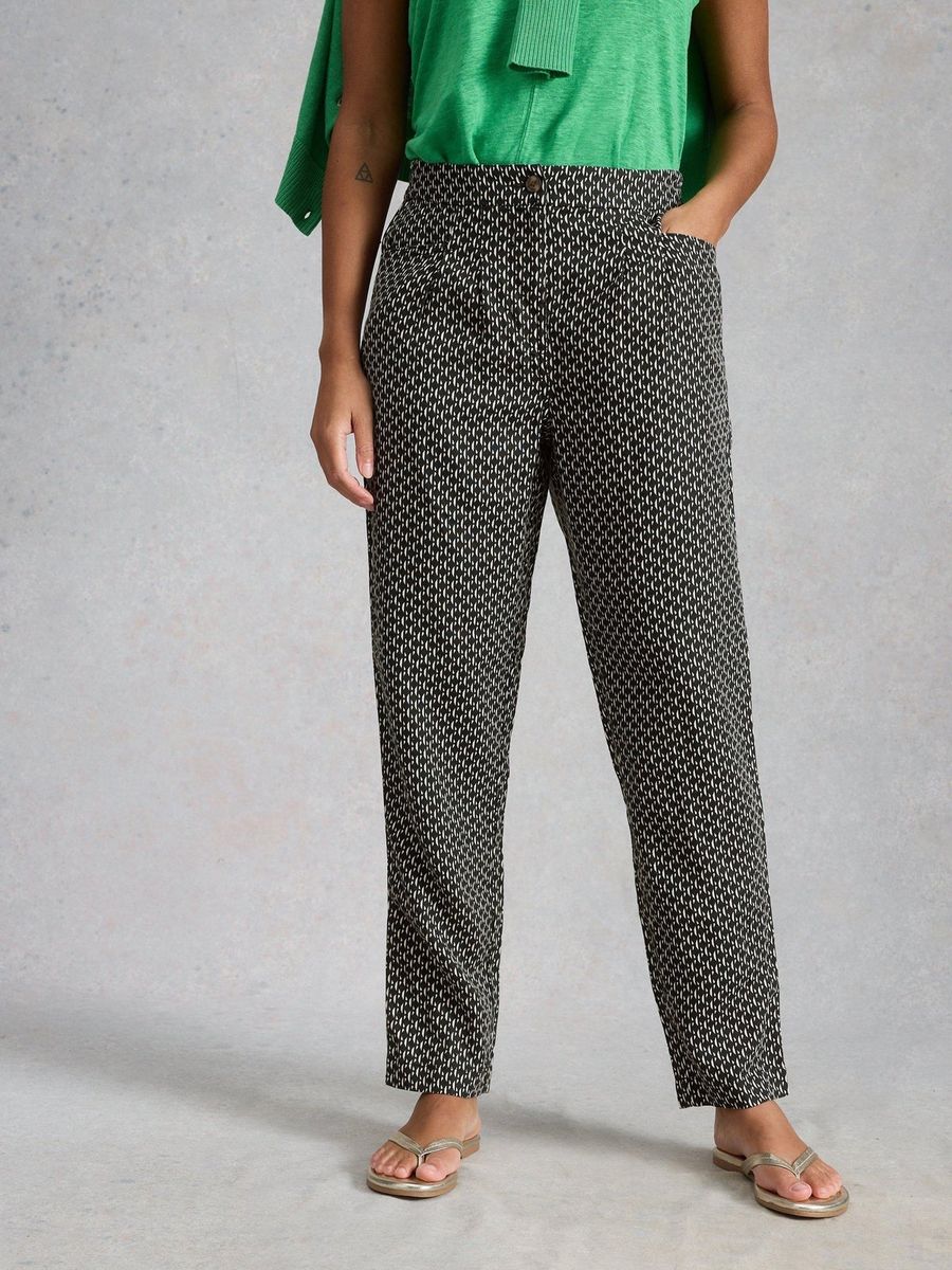 Tapered Leinenhose mit geometrischem Muster