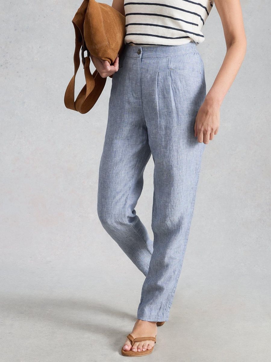 Hochgeschnittene Leinenhose mit Bundfalten
