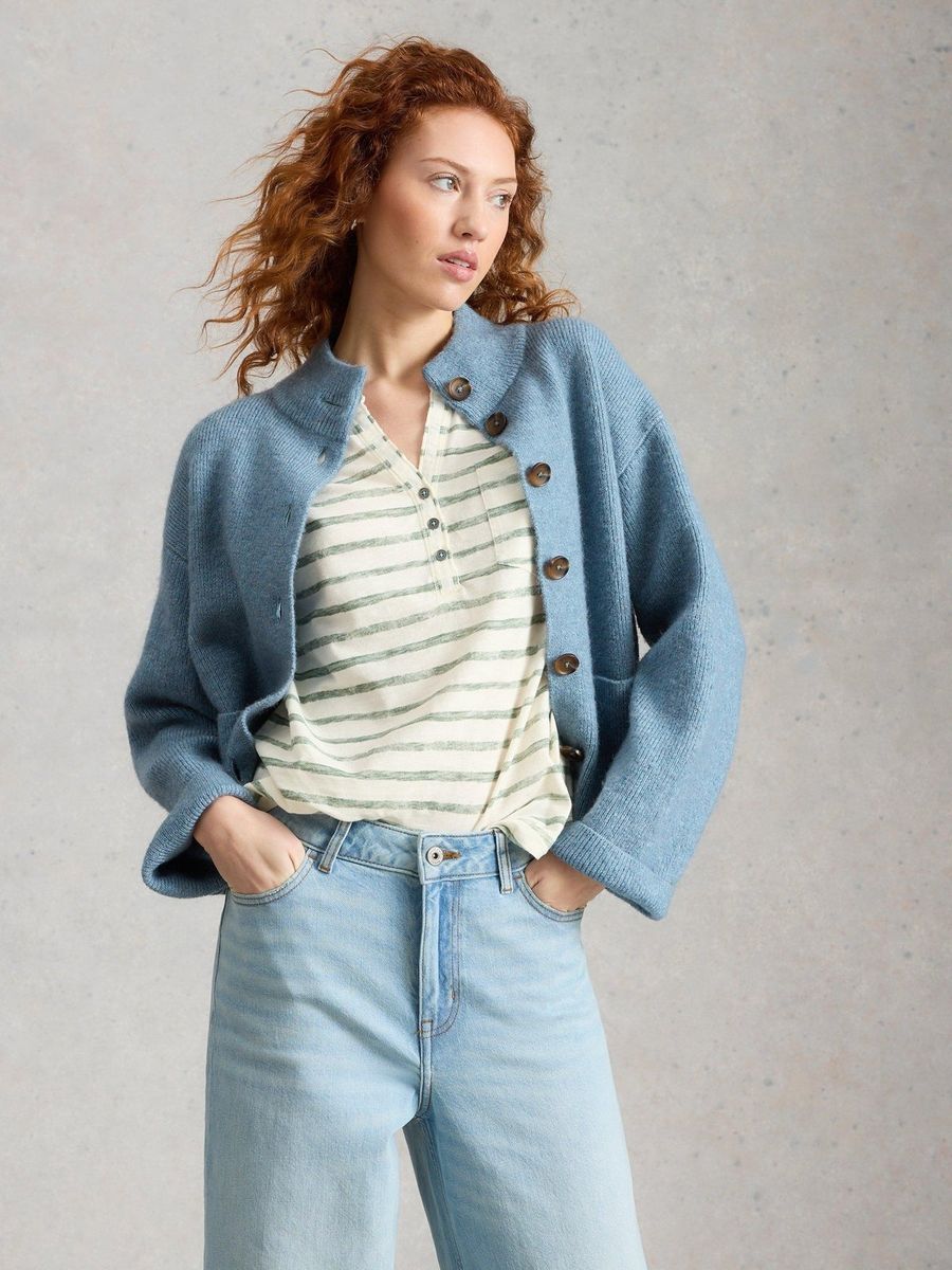 Gestreiftes Henley-Top aus Baumwolljersey