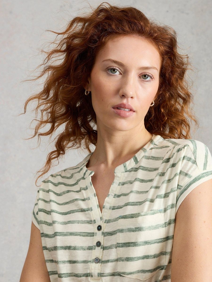 Gestreiftes Henley-Top aus Baumwolljersey