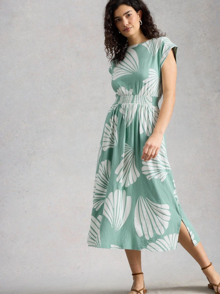 Jersey-Midikleid mit Muschel-Print