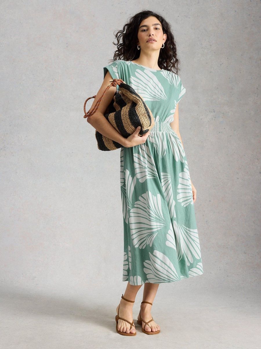 Jersey-Midikleid mit Muschel-Print