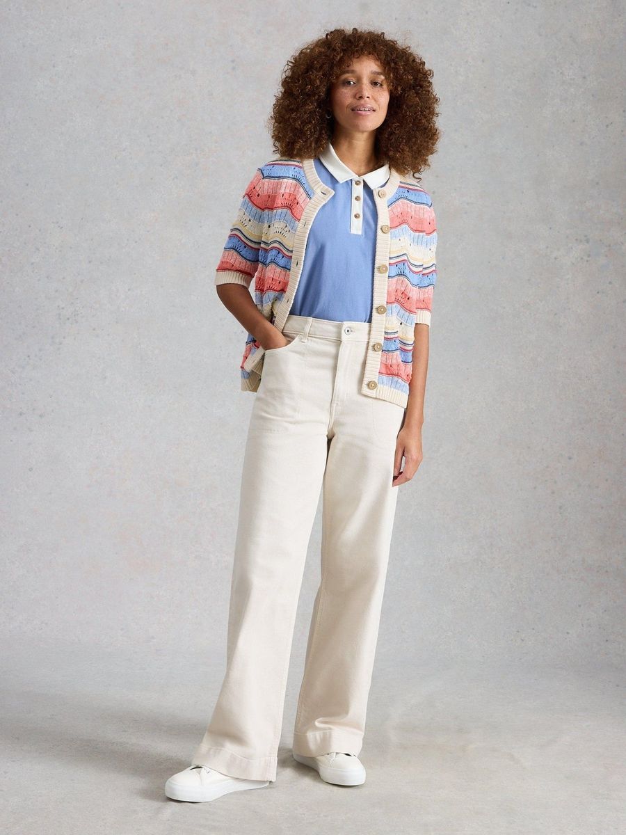 Kurzarm-Cardigan mit Wellenmuster