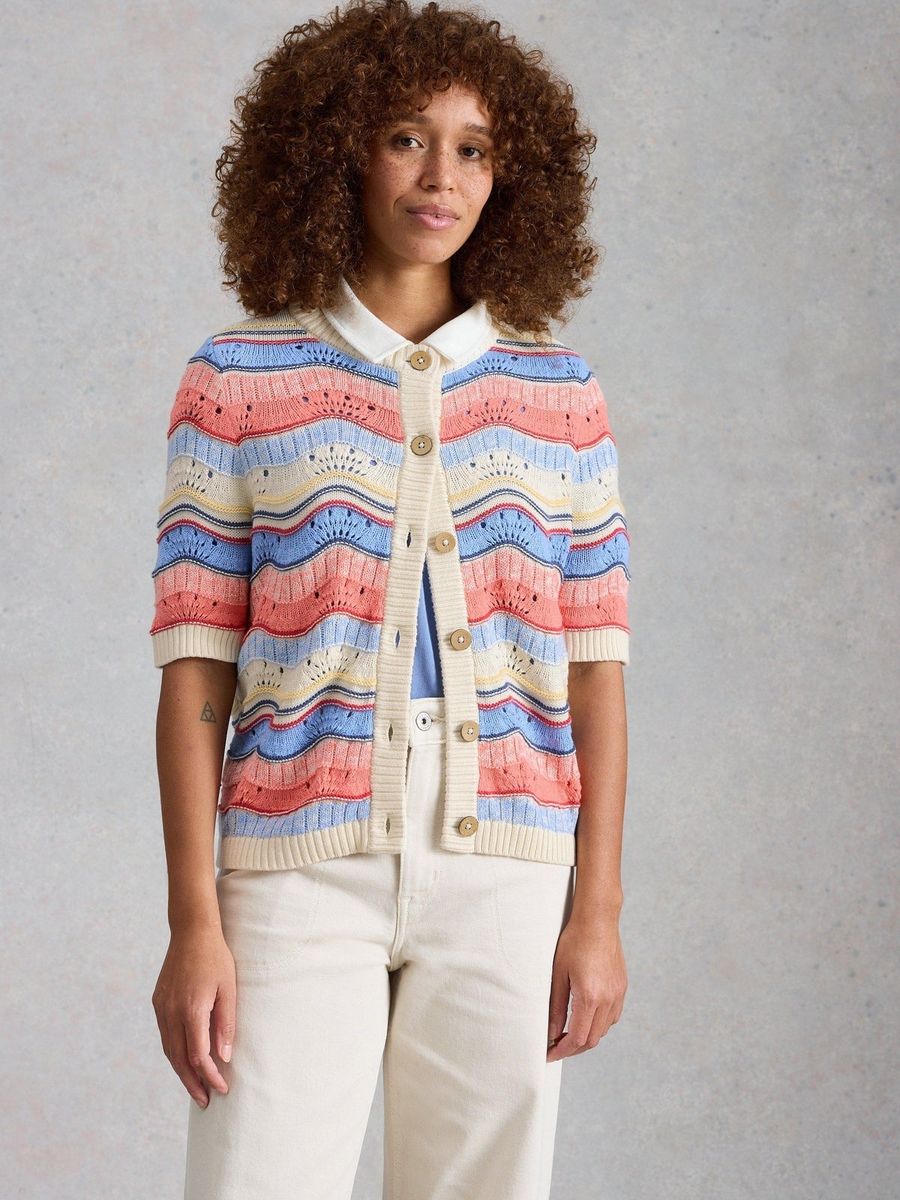 Kurzarm-Cardigan mit Wellenmuster