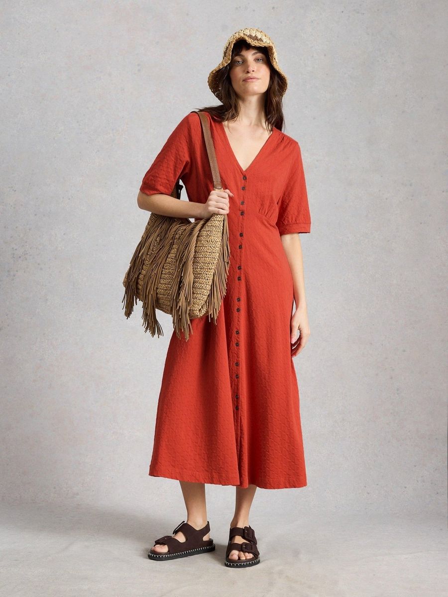 Jersey-Midikleid mit Knopfleiste
