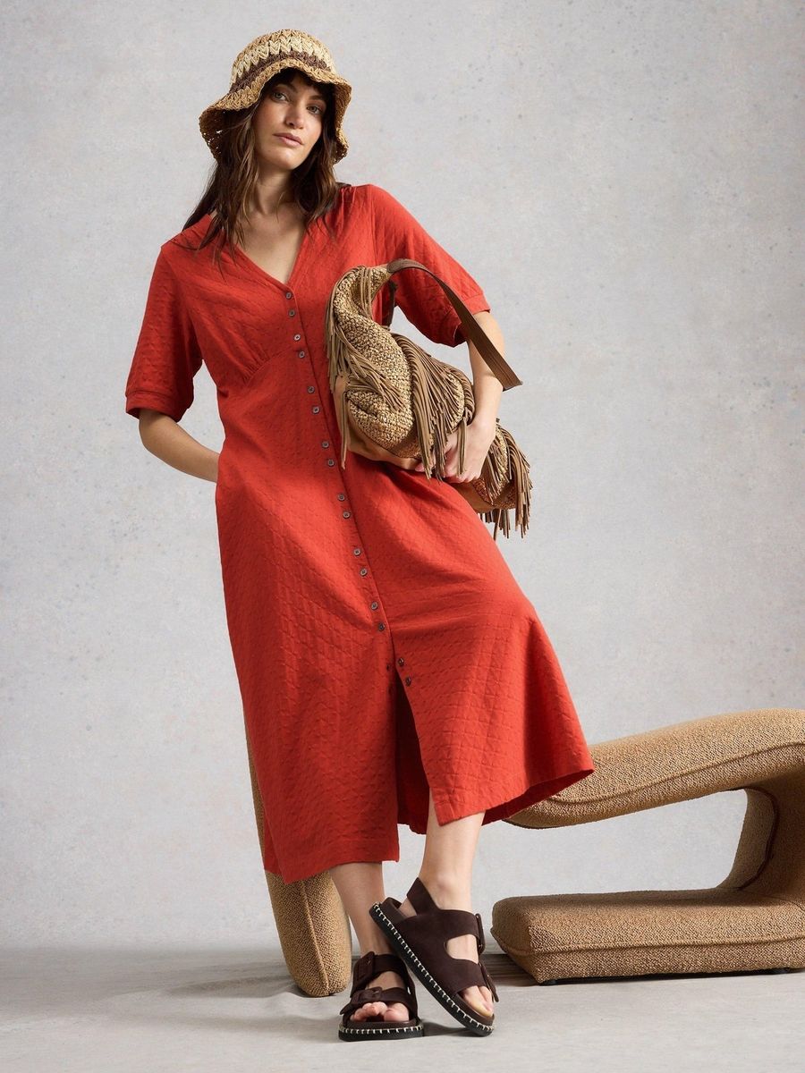 Jersey-Midikleid mit Knopfleiste