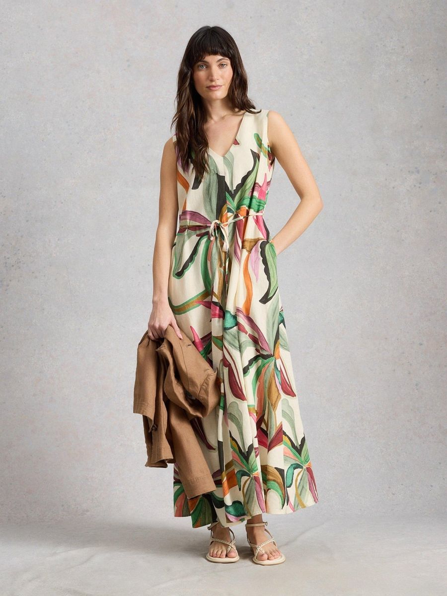 Maxikleid aus Leinenmischung mit Tropenprint