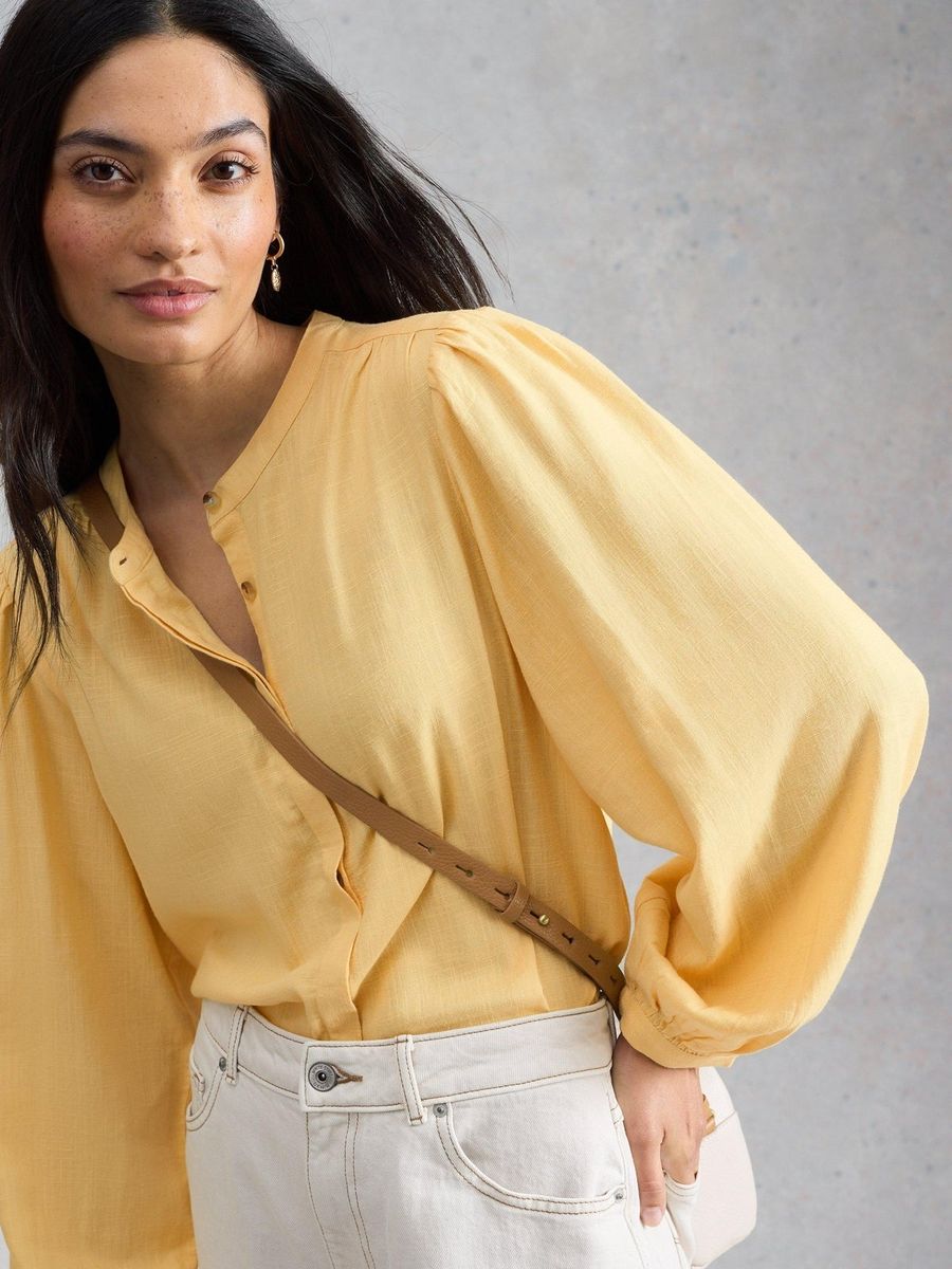 Bluse mit Ballonärmeln aus Leinenmischung