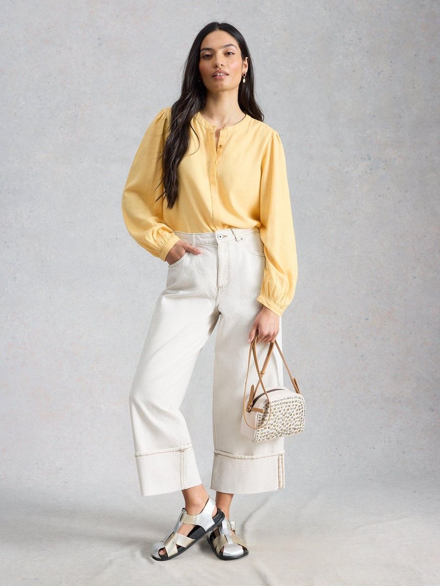 Bluse mit Ballonärmeln aus Leinenmischung