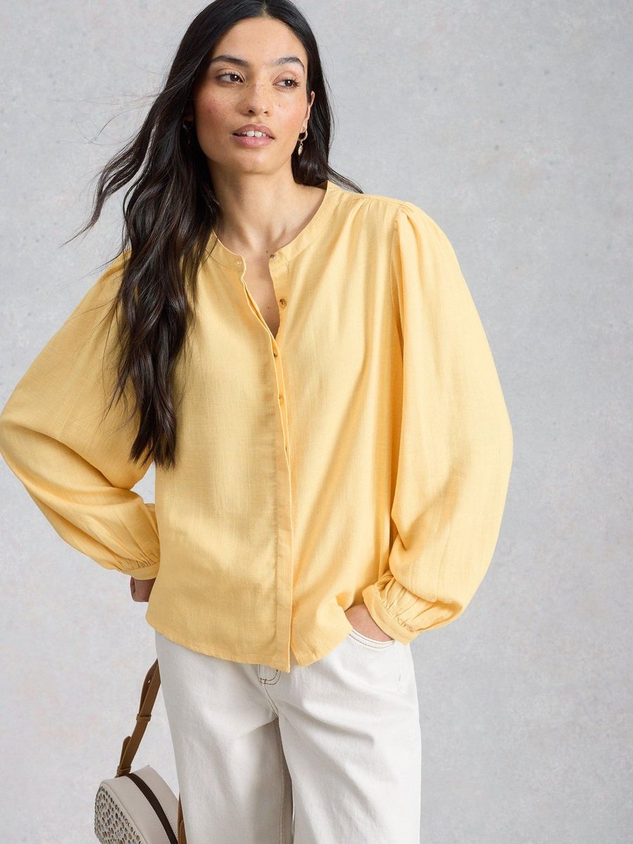 Bluse mit Ballonärmeln aus Leinenmischung