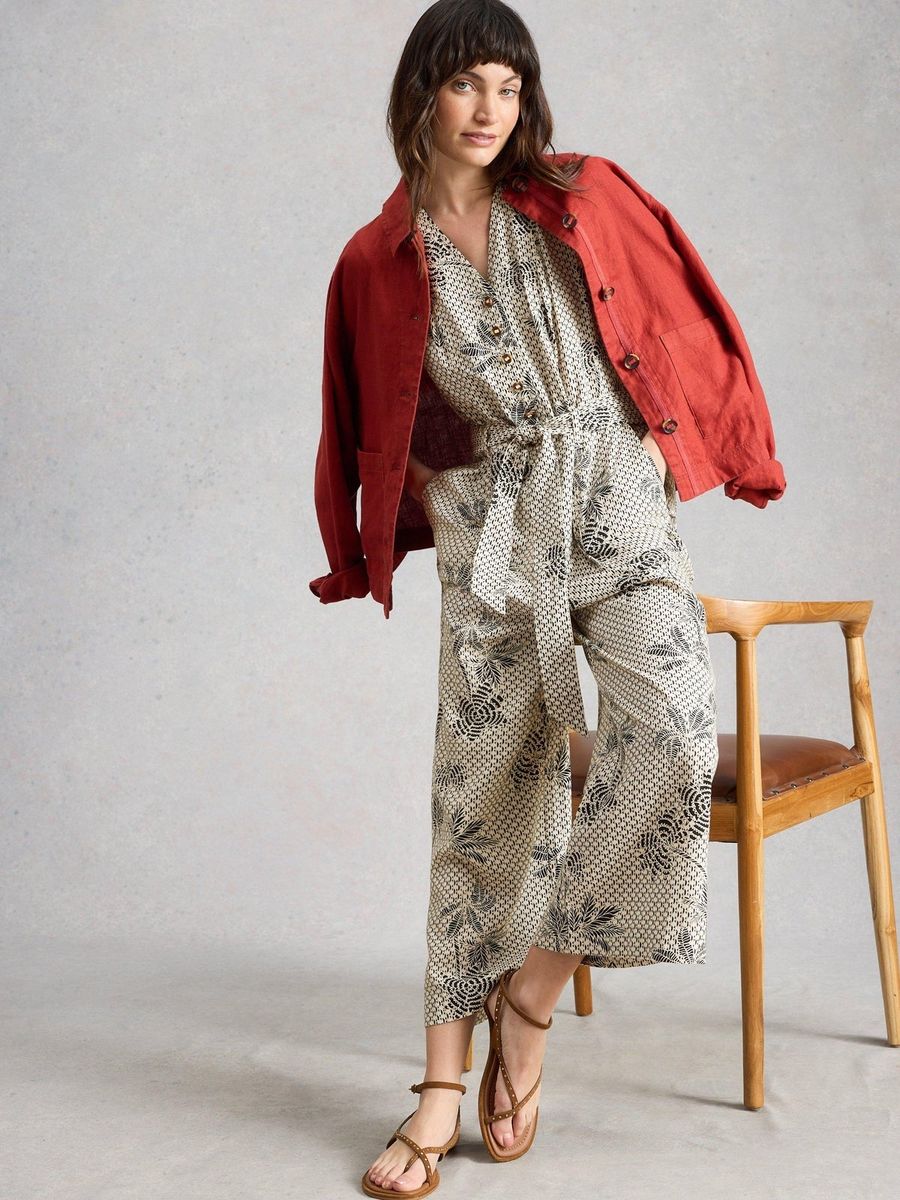 Botanischer Jumpsuit aus Leinenmischung