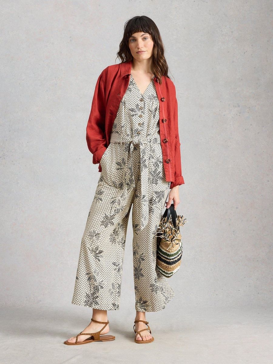 Botanischer Jumpsuit aus Leinenmischung