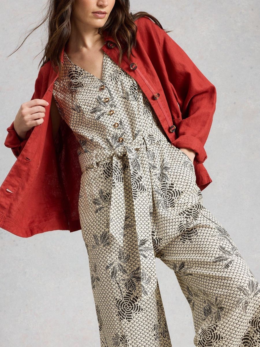 Botanischer Jumpsuit aus Leinenmischung