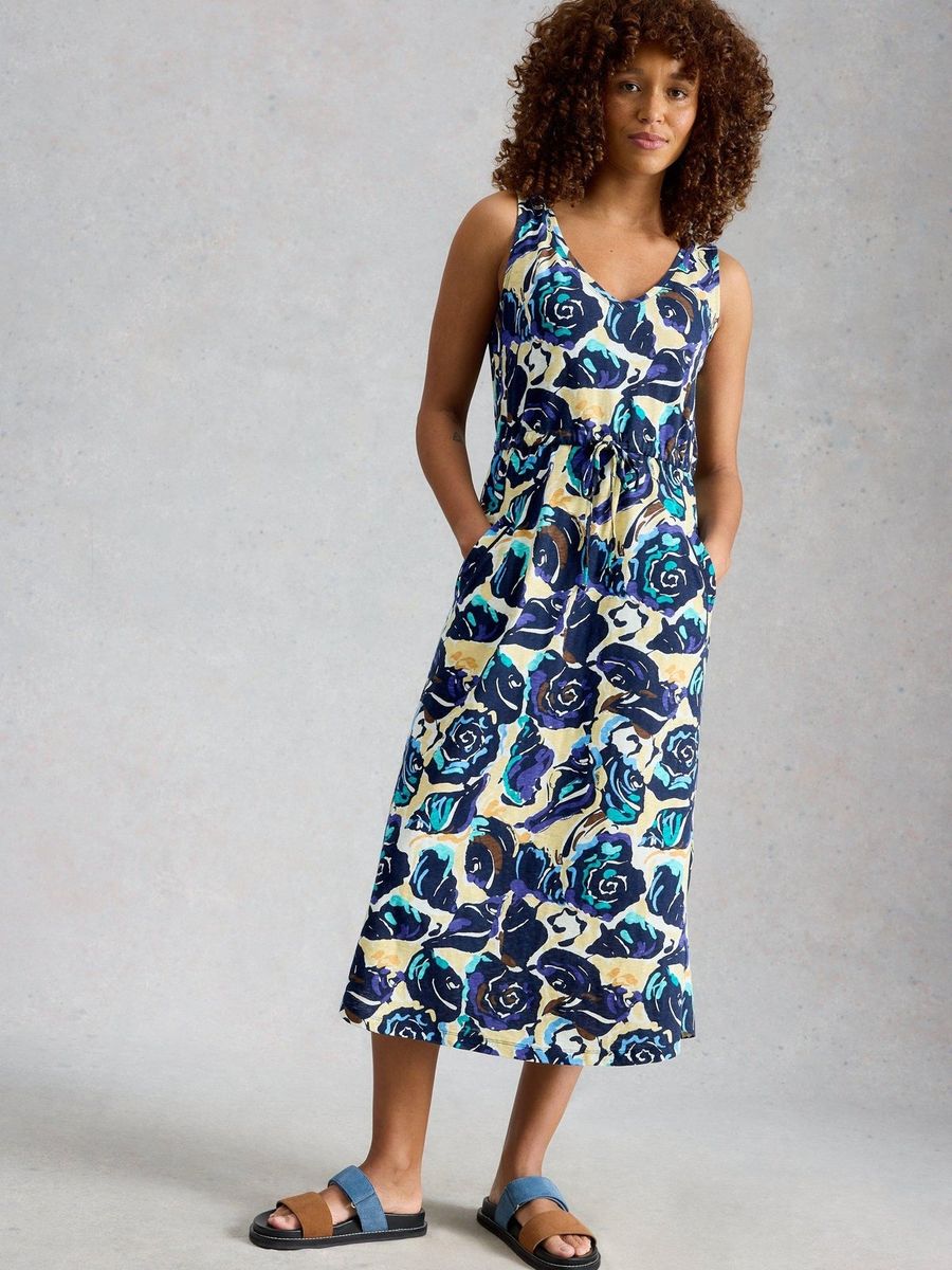 Ärmelloses Midikleid mit abstraktem Blumenmuster