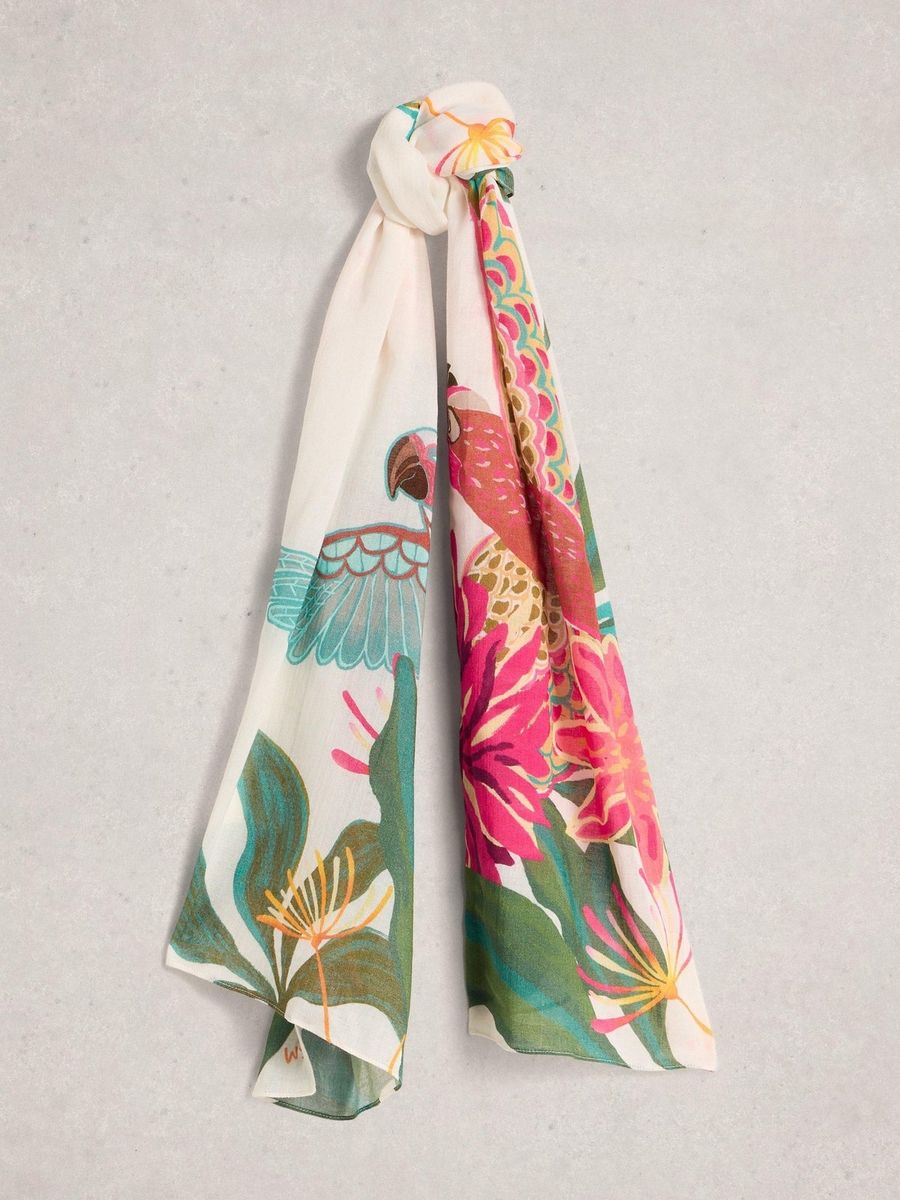 Sommerlicher Schal mit botanischem Papageienprint