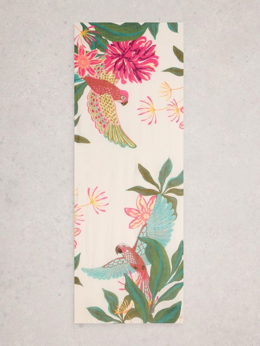 Sommerlicher Schal mit botanischem Papageienprint
