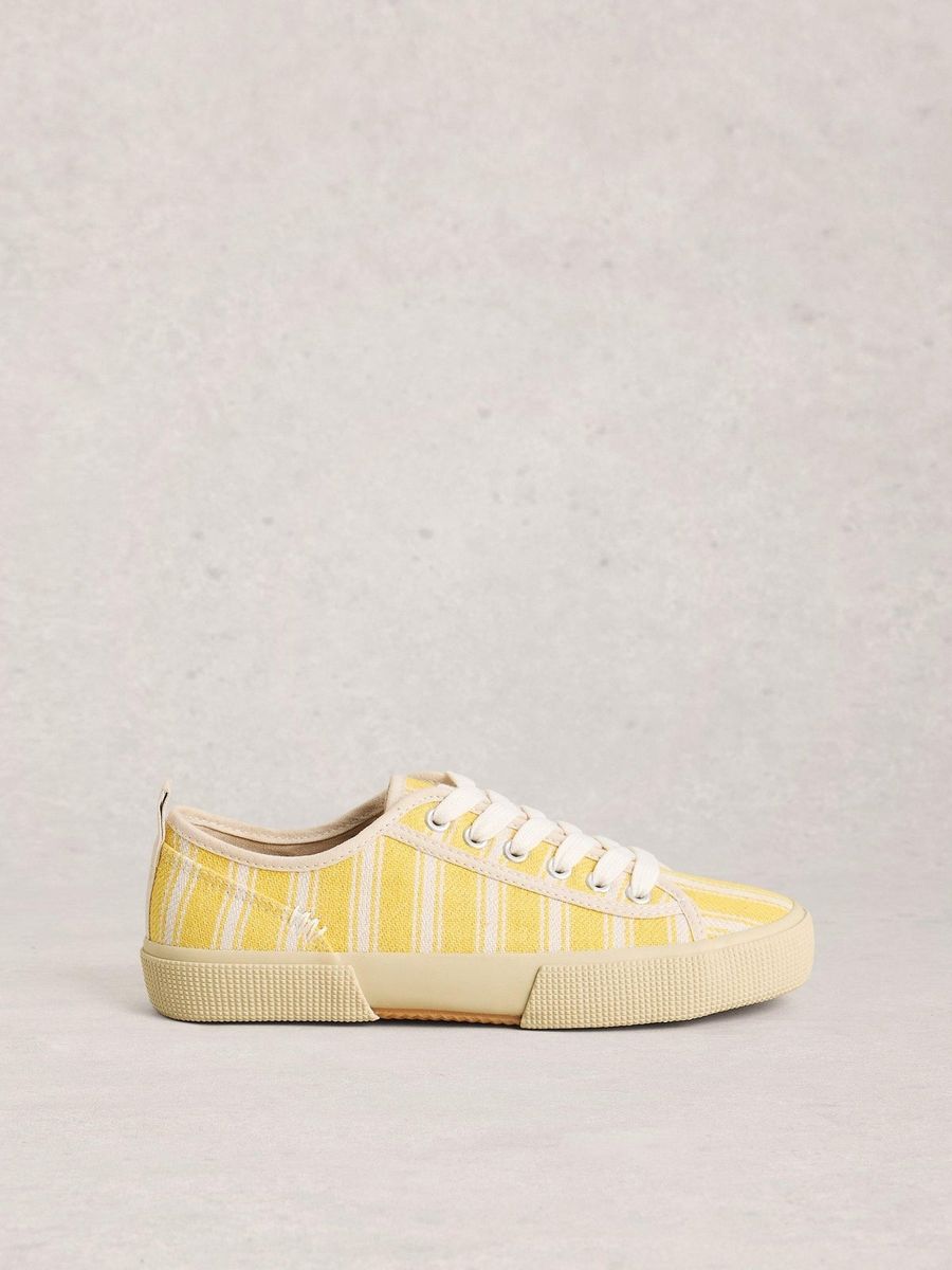 Gestreifte Canvas-Sneaker mit Stickerei