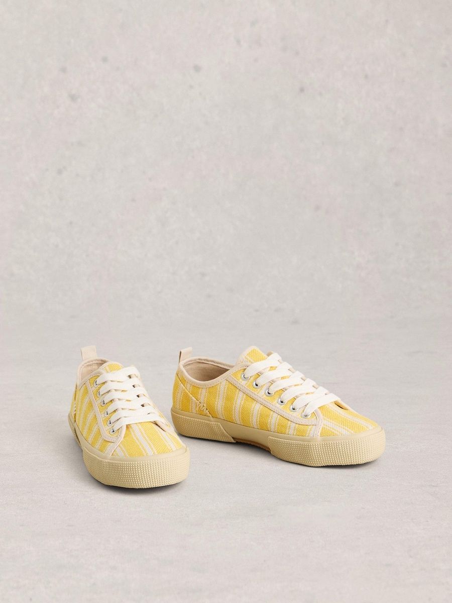 Gestreifte Canvas-Sneaker mit Stickerei