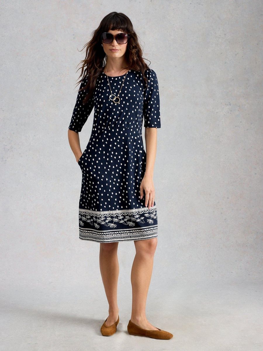 Bedrucktes Jersey-Midi mit Taschen