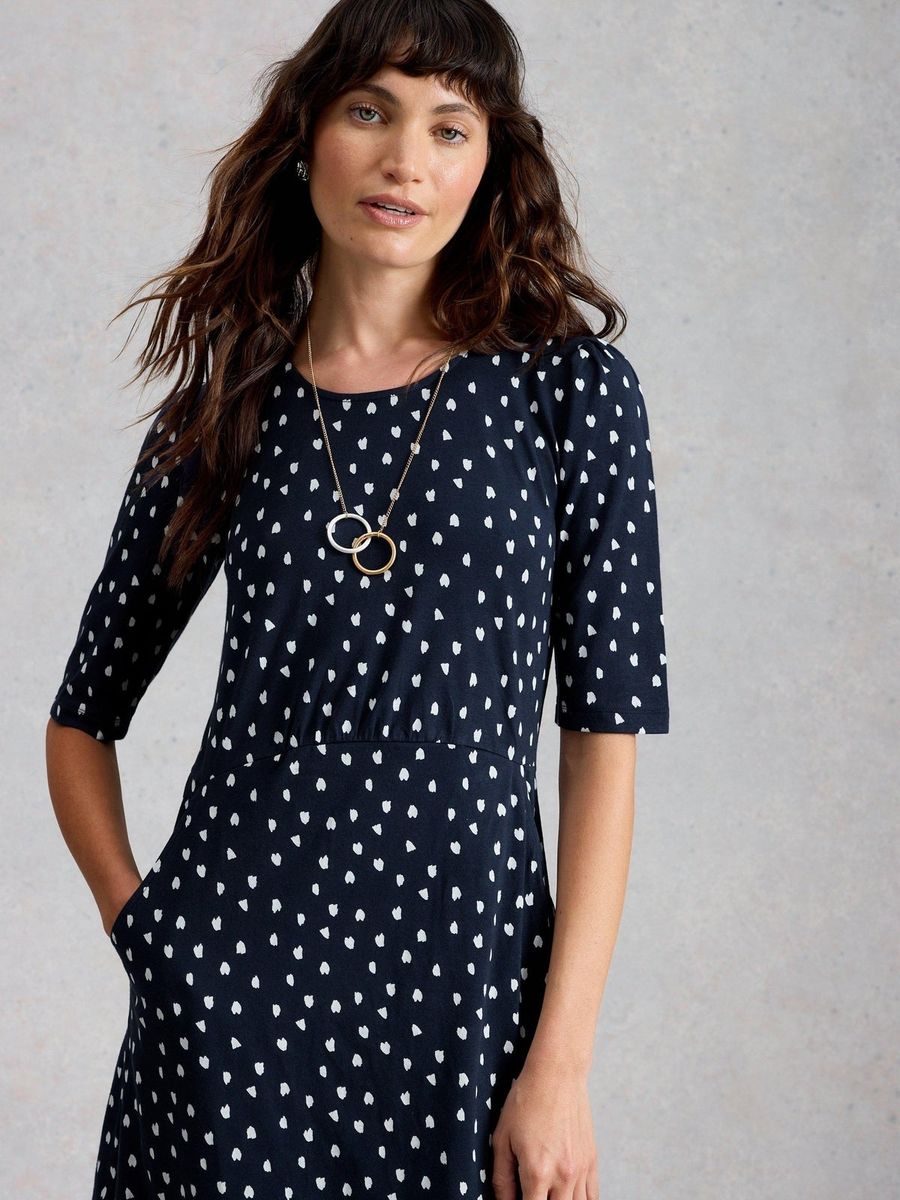 Bedrucktes Jersey-Midi mit Taschen