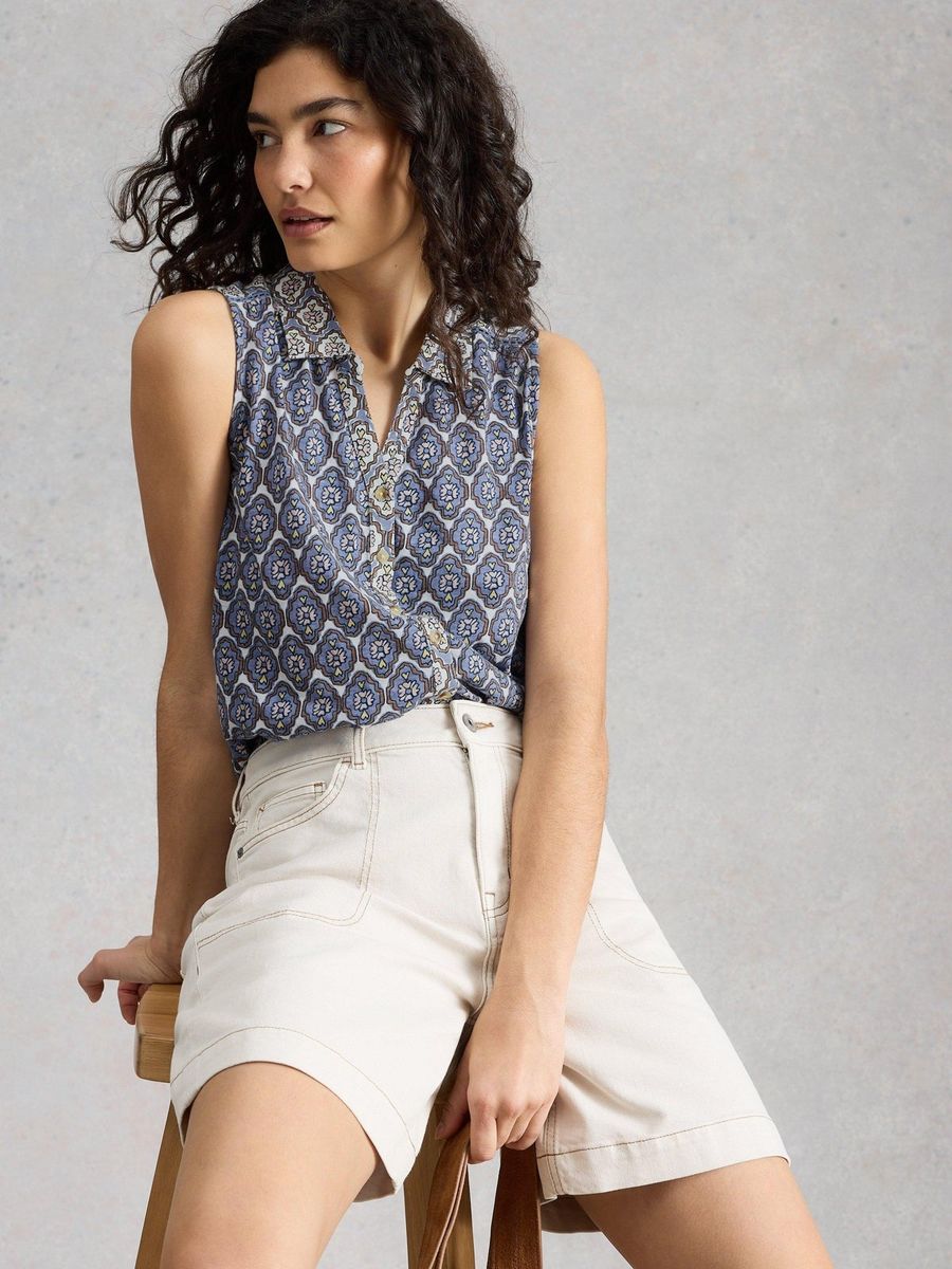 Ärmellose Bluse mit geometrischem Muster
