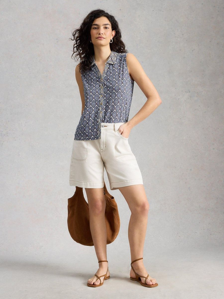 Ärmellose Bluse mit geometrischem Muster