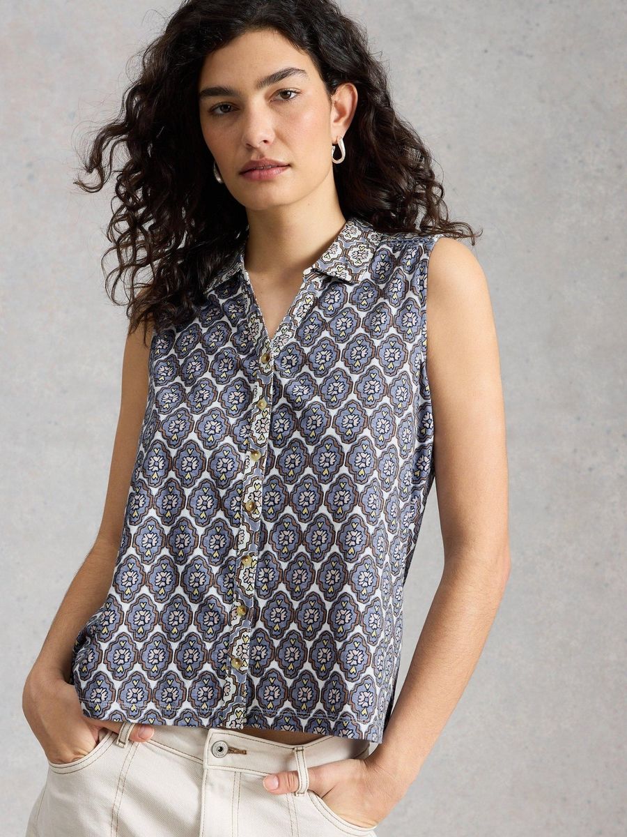 Ärmellose Bluse mit geometrischem Muster