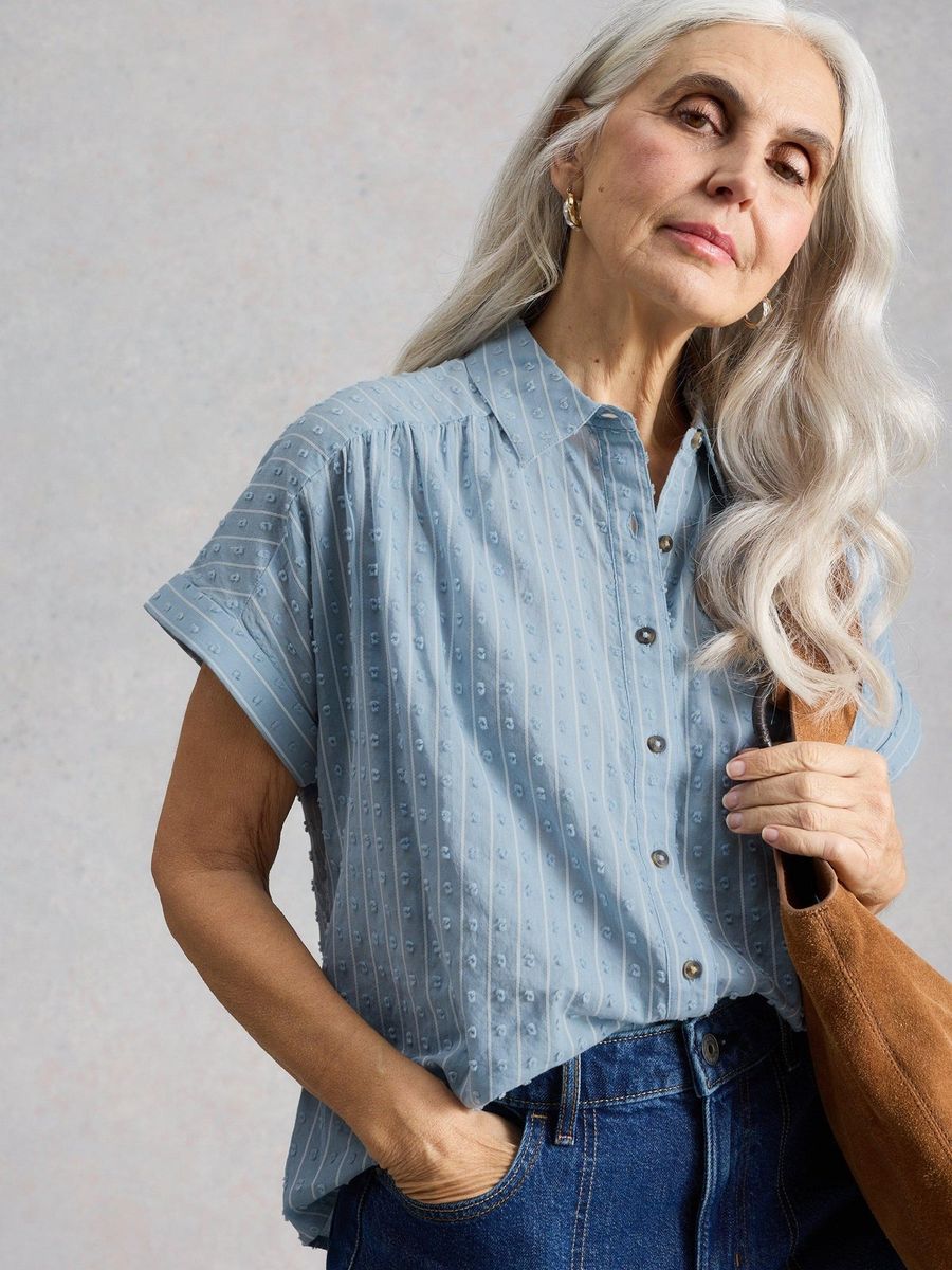 Gestreifte Bestickte Bluse aus Bio-Baumwolle