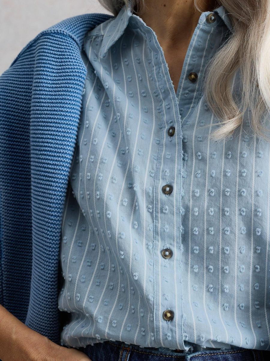 Gestreifte Bestickte Bluse aus Bio-Baumwolle