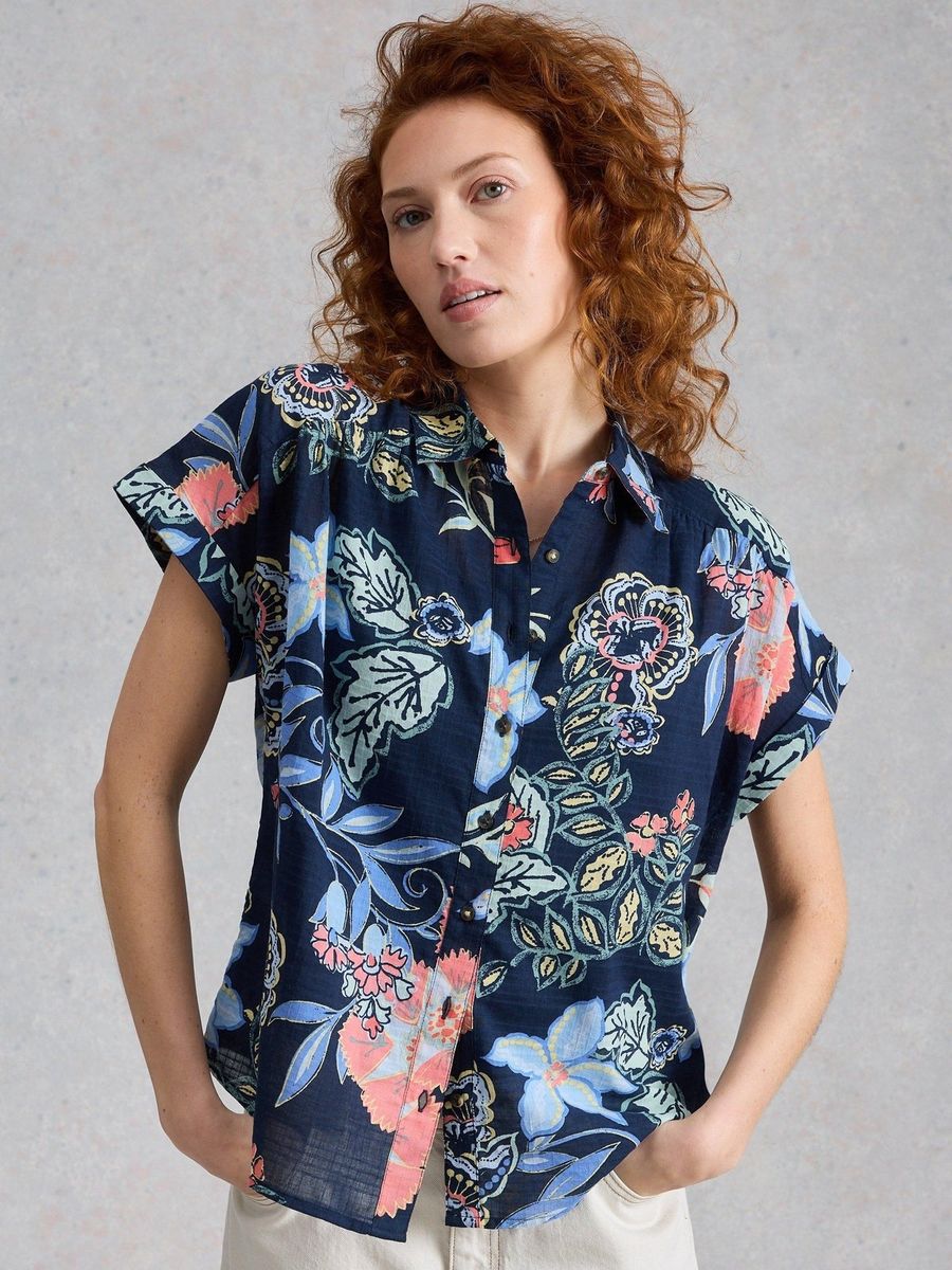 Floral bestickte Bio-Baumwollbluse