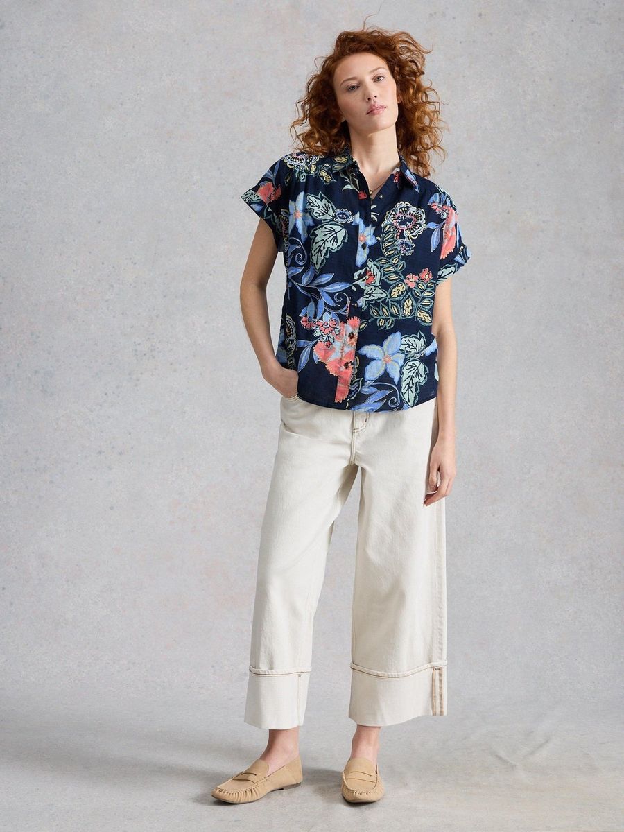 Floral bestickte Bio-Baumwollbluse
