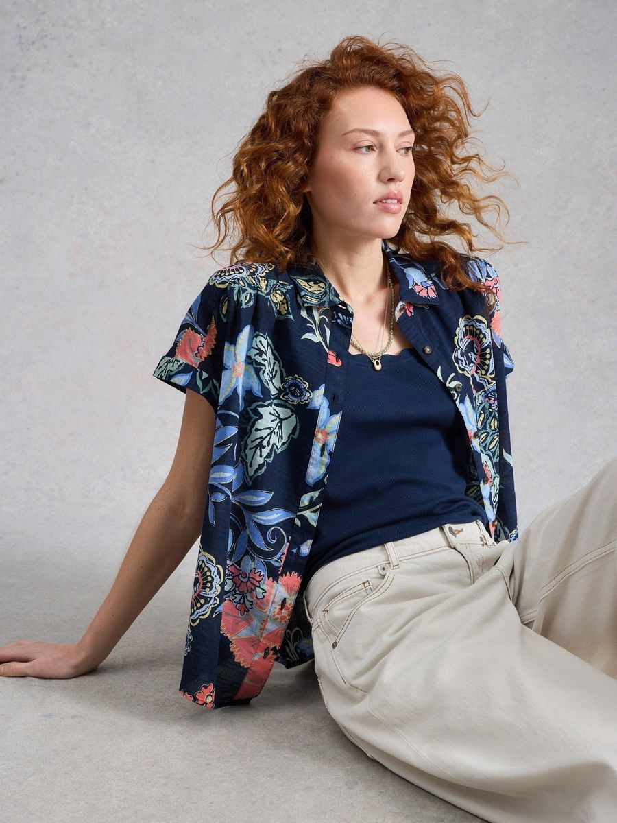 Floral bestickte Bio-Baumwollbluse