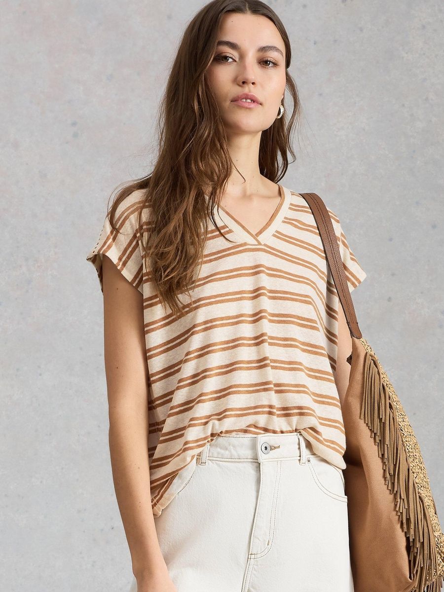 Gestreiftes T-Shirt mit V-Ausschnitt