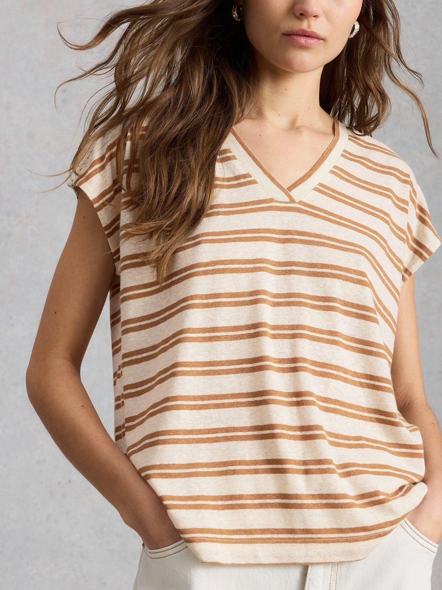 Gestreiftes T-Shirt mit V-Ausschnitt