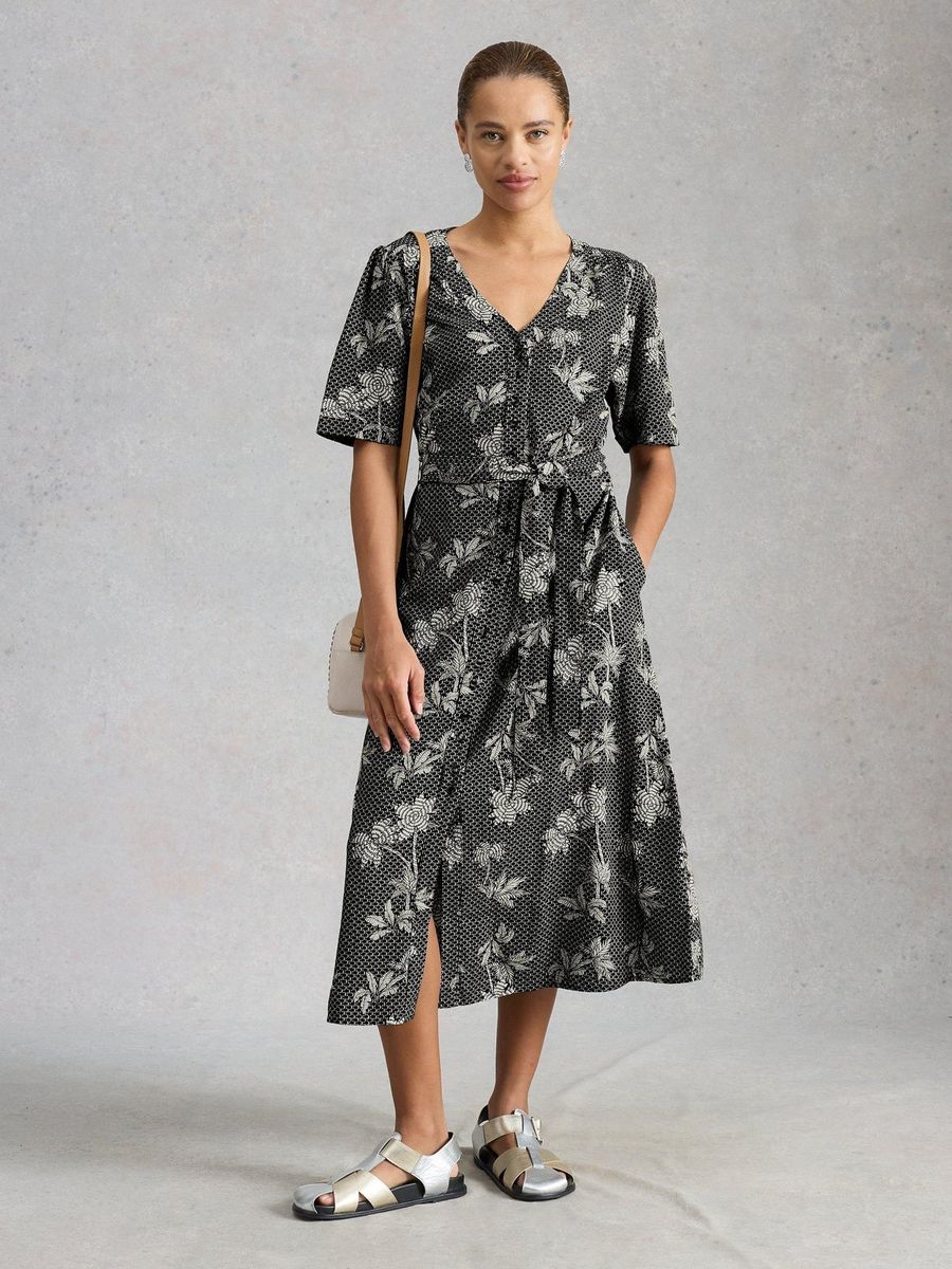 Midikleid aus Leinenmischung mit Blumenmuster