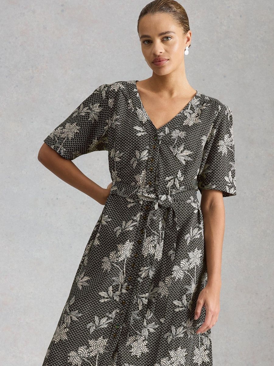 Midikleid aus Leinenmischung mit Blumenmuster