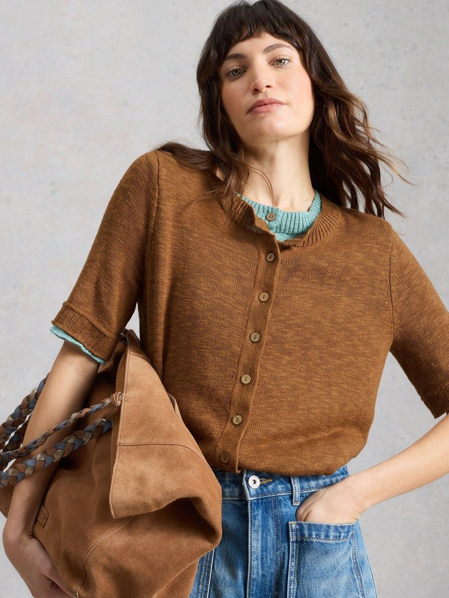 Kurzärmelige Feinstrick-Strickjacke