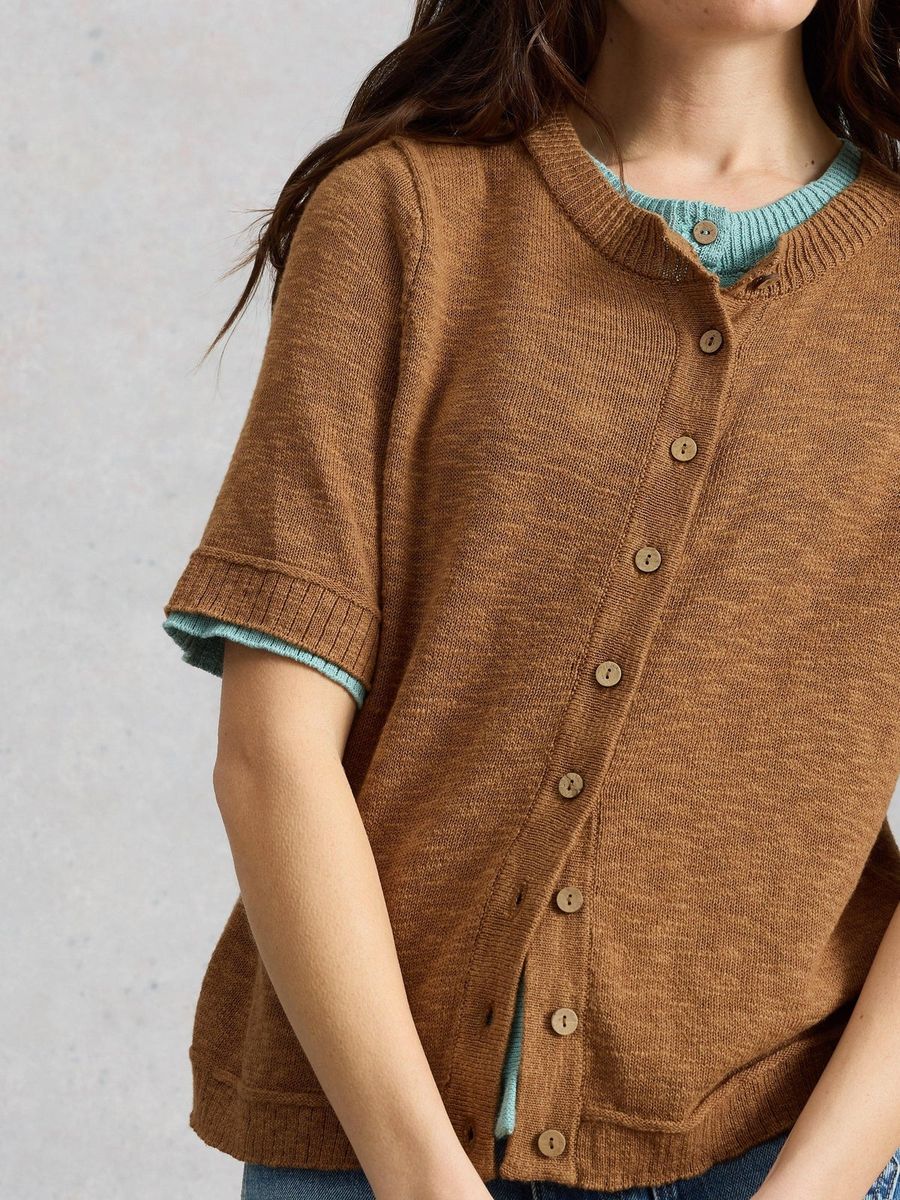 Kurzärmelige Feinstrick-Strickjacke
